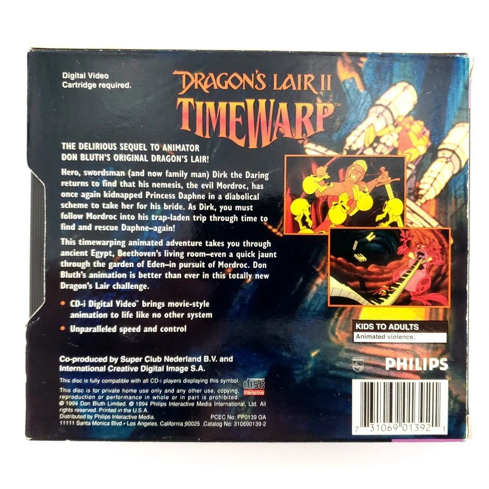 Dragon's Lair II: Time Warp (Philips CD-i, 1994) Complete w/ Slip Cover Tested